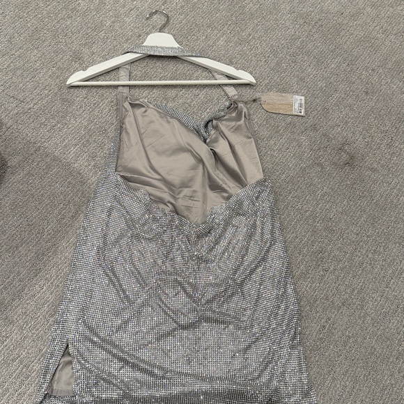 Meshki -Meilani Low Back Diamante Mesh Mini Dress - Silver - Picture 3 of 4